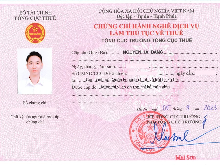 Chứng chỉ hành nghề dịch vụ làm thủ tục về thuế